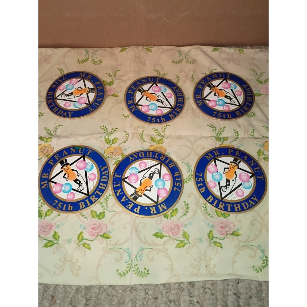 Vintage‎ 1981 Planters Mr Peanut 75th Birthday Cork Backed Coaster (6)
